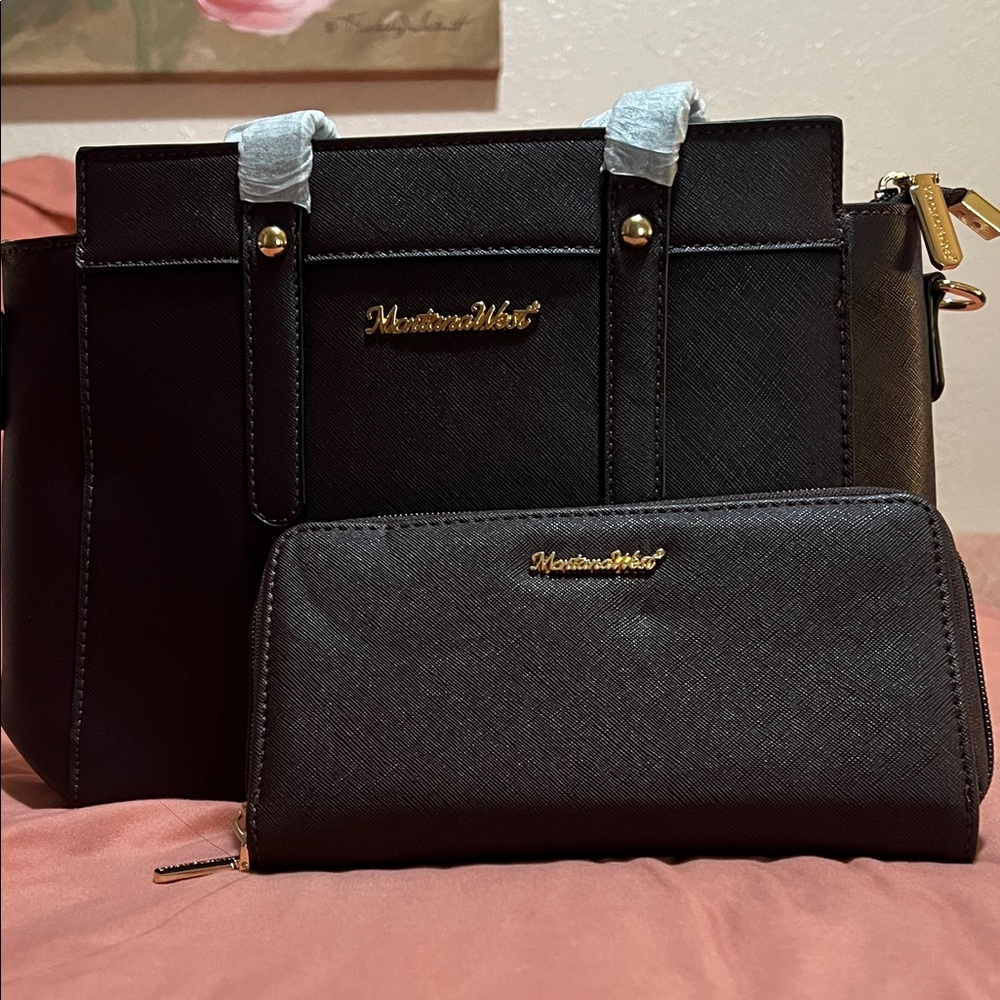 Montana West Dark Brown Shoulder Bag and Wallet